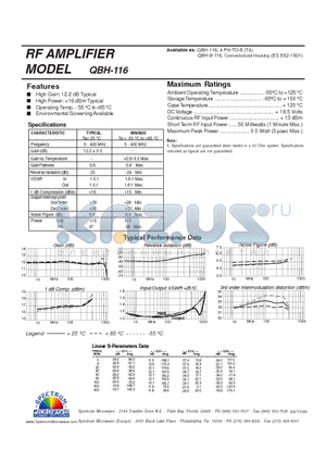 QBH-116 datasheet - RF AMPLIFIER