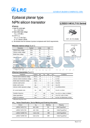 L2SD2114KWLT1G datasheet - Epitaxial planar type NPN silicon transistor High DC current gain