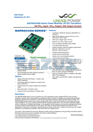 QBVW033A0B_1109 datasheet - QBVW033A0B Series Power Modules; DC-DC Converters