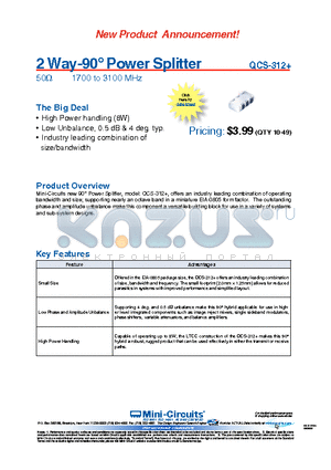 QCS-312+ datasheet - 2 Way-90` Power Splitter