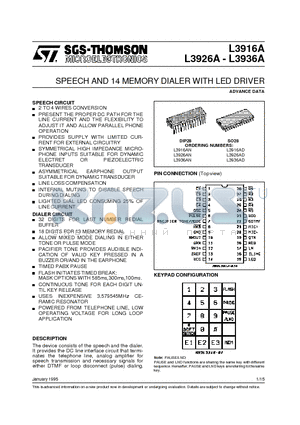 L3916AD datasheet - SPEECH AND 14 MEMORY DIALER WITH LED DRIVER