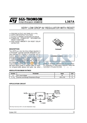 L387A datasheet - VERY LOW DROP 5V REGULATOR WITH RESET