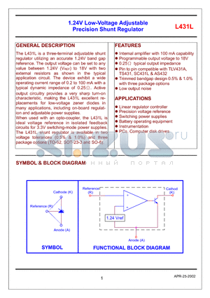 L431LVB datasheet - 1.24V Low-Voltage Adjustable Precision Shunt Regulator