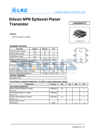 L4501DW1T1 datasheet - Silicon NPN Epitaxial Planer Transistor