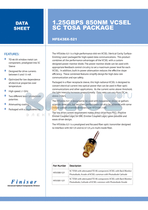 HFE4381-521 datasheet - 1.25GBPS 850NM VCSEL SC TOSA PACKAGE