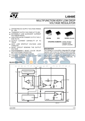 L4949ED datasheet - MULTIFUNCTION VERY LOW DROP VOLTAGE REGULATOR