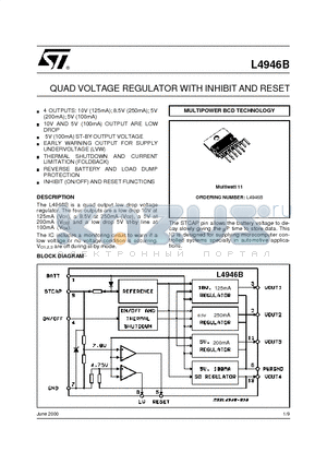 L4946B datasheet - QUAD VOLTAGE REGULATOR WITH INHIBIT AND RESET