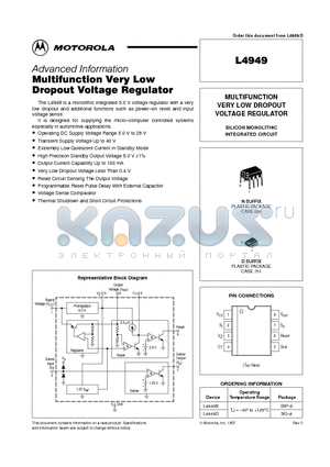 L4949D datasheet - MULTIFUNCTION VERY LOW DROPOUT VOLTAGE REGULATOR