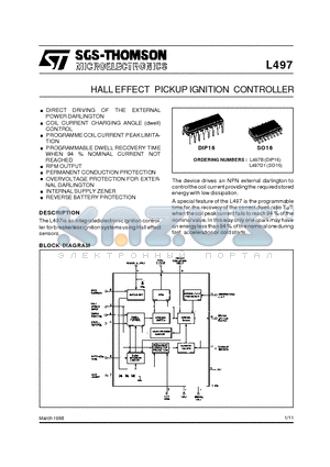 L497 datasheet - HALL EFFECT PICKUP IGNITION CONTROLLER