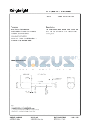 L53SYC datasheet - T-1 3/4 (5mm) SOLID STATE LAMP