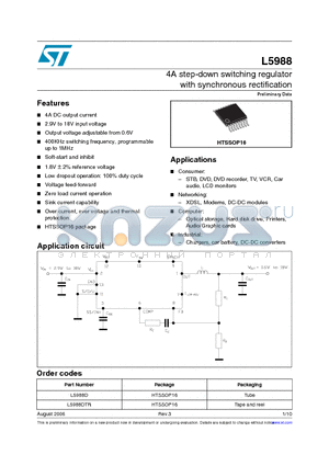 L5988 datasheet - 4A step-down switching regulator with synchronous rectification