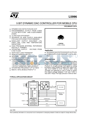 L5996 datasheet - 5 BIT DYNAMIC DAC CONTROLLER FOR MOBILE CPU