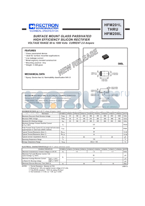 HFM207L datasheet - SURFACE MOUNT GLASS PASSIVATED HIGH EFFICIENCY SILICON RECTIFIER VOLTAGE RANGE 50 to 1000 Volts CURRENT 2.0 Ampere