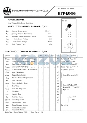 HFP45N06 datasheet - N-Channel MOSFET