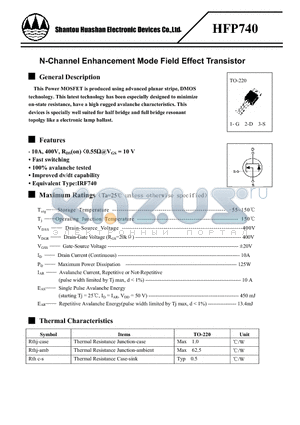 HFP740 datasheet - N-Channel Enhancement Mode Field Effect Transistor