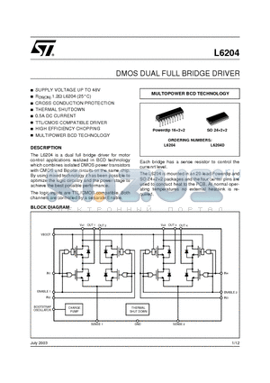 L6204_03 datasheet - DMOS DUAL FULL BRIDGE DRIVER