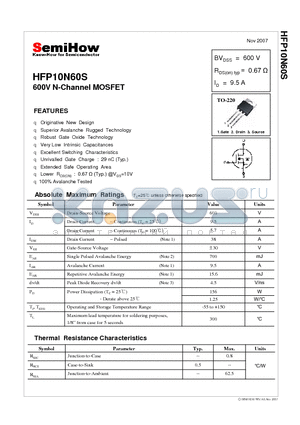 HFP10N60S datasheet - 600V N-Channel MOSFET