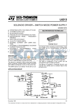L6213 datasheet - SOLENOID DRIVER  SWITCH MODE POWER SUPPLY