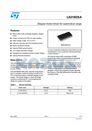 L6219DSA datasheet - Stepper motor driver for automotive range