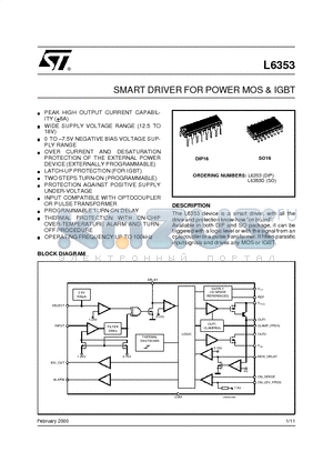L6353D datasheet - SMART DRIVER FOR POWER MOS & IGBT