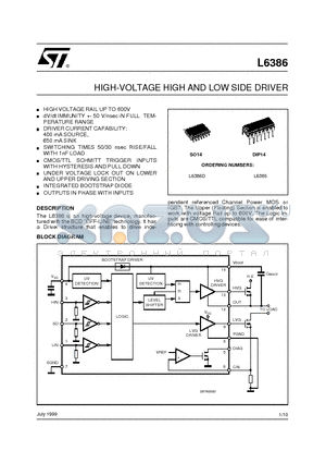 L6386 datasheet - HIGH-VOLTAGE HIGH AND LOW SIDE DRIVER