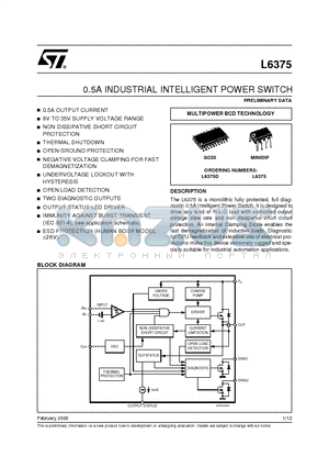 L6375 datasheet - 0.5A INDUSTRIAL INTELLIGENT POWER SWITCH