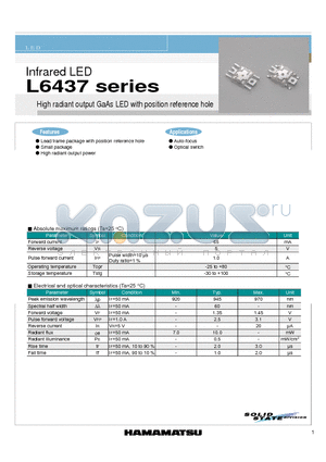 L6437-01 datasheet - Infrared LED High radiant output GaAs LED with position reference hole