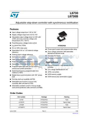 L6730TR datasheet - Adjustable step-down controller with synchronous rectification