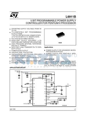 L6911 datasheet - 5 BIT PROGRAMMABLE POWER SUPPLY CONTROLLER FOR PENTIUM II PROCESSOR