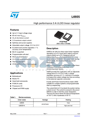 L6935 datasheet - High performance 3 A ULDO linear regulator