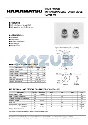 L7055-04 datasheet - HIGH-POWER INFRARED PULSED LASER DIODE