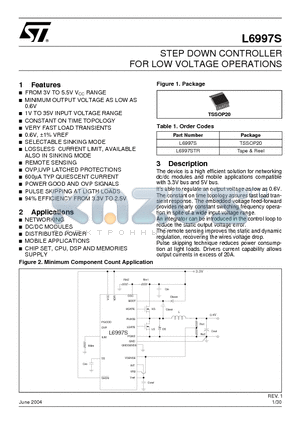 L6997S datasheet - STEP DOWN CONTROLLER FOR LOW VOLTAGE OPERATIONS