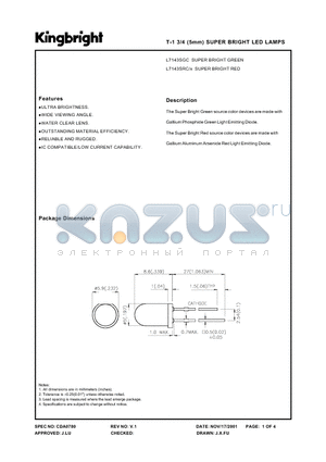 L7143SGC datasheet - T-1 3/4 (5MM) SUPER BRIGH LED LAMPS