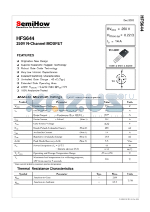 HFS644 datasheet - 250V N-Channel MOSFET