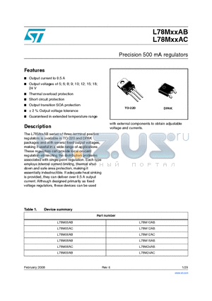 L78M15AB datasheet - Precision 500 mA regulators