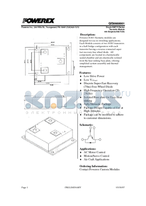 QIS0660001 datasheet - Single IGBT H-Series Hermetic Module (600 Amperes/600 Volts)