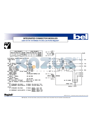 L829-1X1T-91 datasheet - INTEGRATED CONNECTOR MODULES 10/100Base-TX Ultra Low Profile MagJack