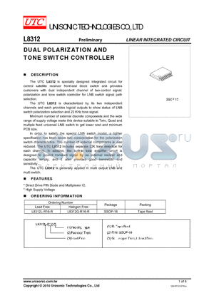 L8312 datasheet - DUAL POLARIZATION AND TONE SWITCH CONTROLLER