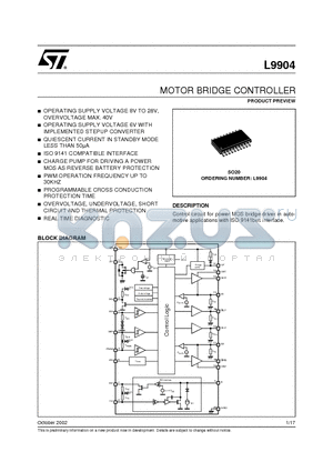 L9904 datasheet - MOTOR BRIDGE CONTROLLER