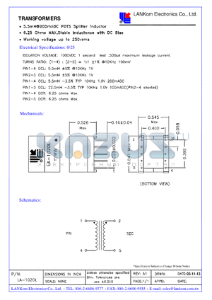 LA-1020L datasheet - TRANSFORMERS