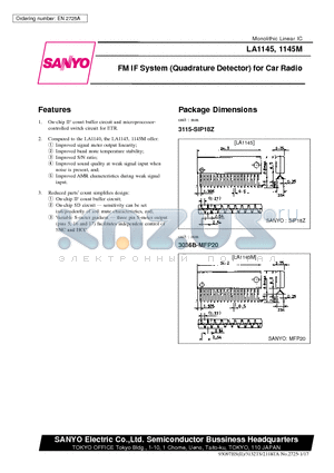 LA1145 datasheet - FM IF System (Quadrature Detector) for Car Radio