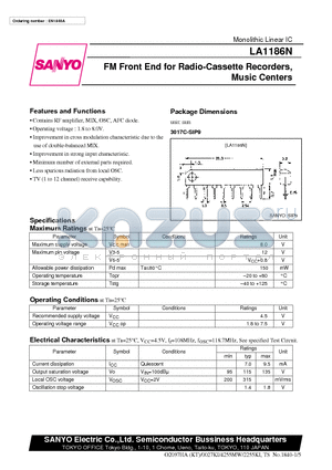 LA1186N datasheet - FM Front End for Radio-Cassette Recorders, Music Centers