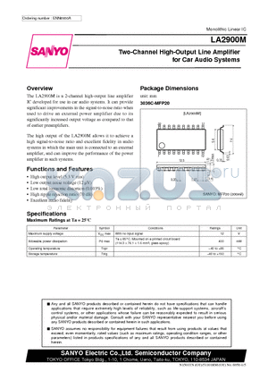 LA2900 datasheet - Two-Channel High-Output Line Amplifier for Car Audio Systems