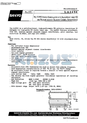 LA3450 datasheet - PLL FM MPX Stereo Demodulator with Adjustment-Free VCO And Measure Against Channel Interference