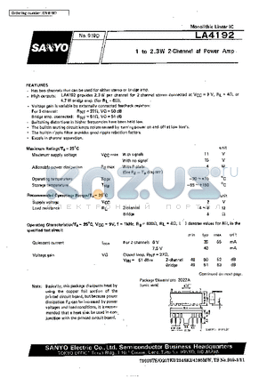 LA4192 datasheet - 1 to 2.3W 2-Channel af Power Amp