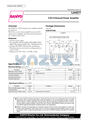 LA4277 datasheet - 5 W 2-Channel Power Amplifier