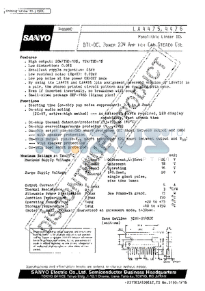 LA4475 datasheet - BTL-OCL Power 20W Amp For Car Stereo Use