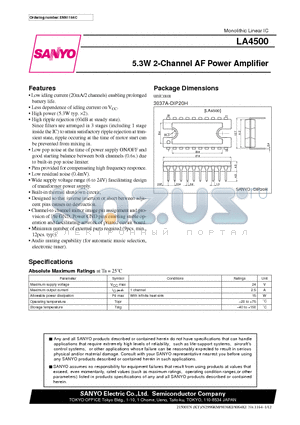 LA4500 datasheet - 5.3W 2-Channel AF Power Amplifier