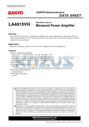 LA4815VH datasheet - Monaural Power Amplifier