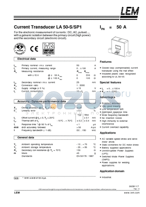 LA50-S datasheet - Current Transducer